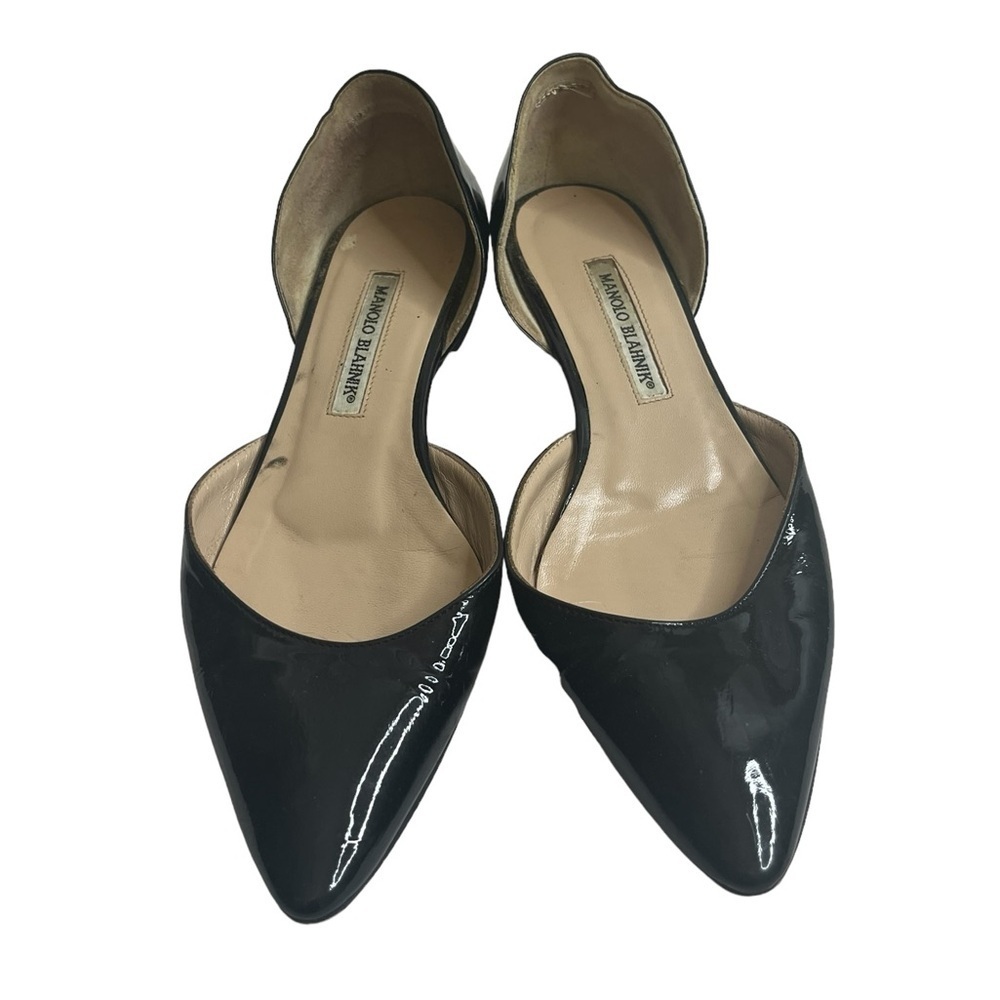 Manolo Blahnik Womens 39Black Patent Soussa D'orsay Flats (8.5 USA) Italy